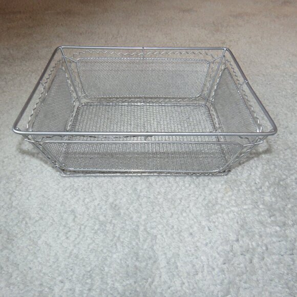 Silvertone Wire Mesh Decorative Rectangle Basket - Picture 1 of 16